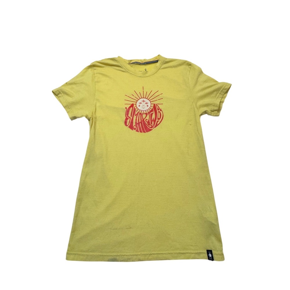 Smartwool Womens XXS Merino Wool Graphic Sun T-Shirt Yellow Short Sleeve  Flaw